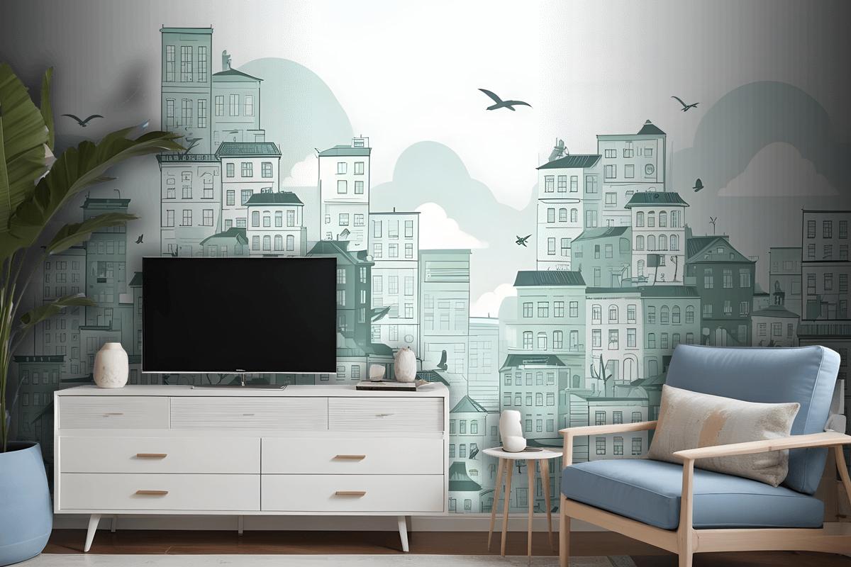 Monochrome City View Wallpaper Mural