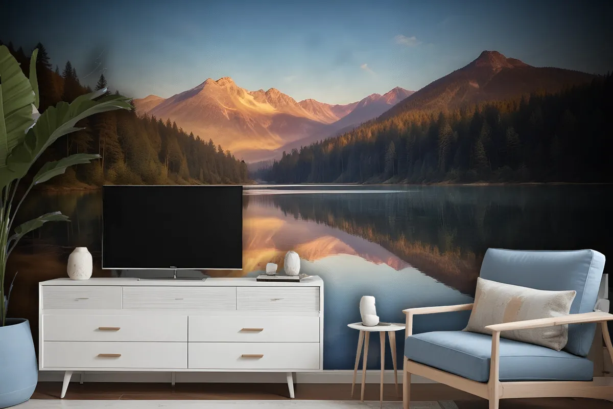 Mountain And Lake Landscape In The Sunrise Wallpaper Mural