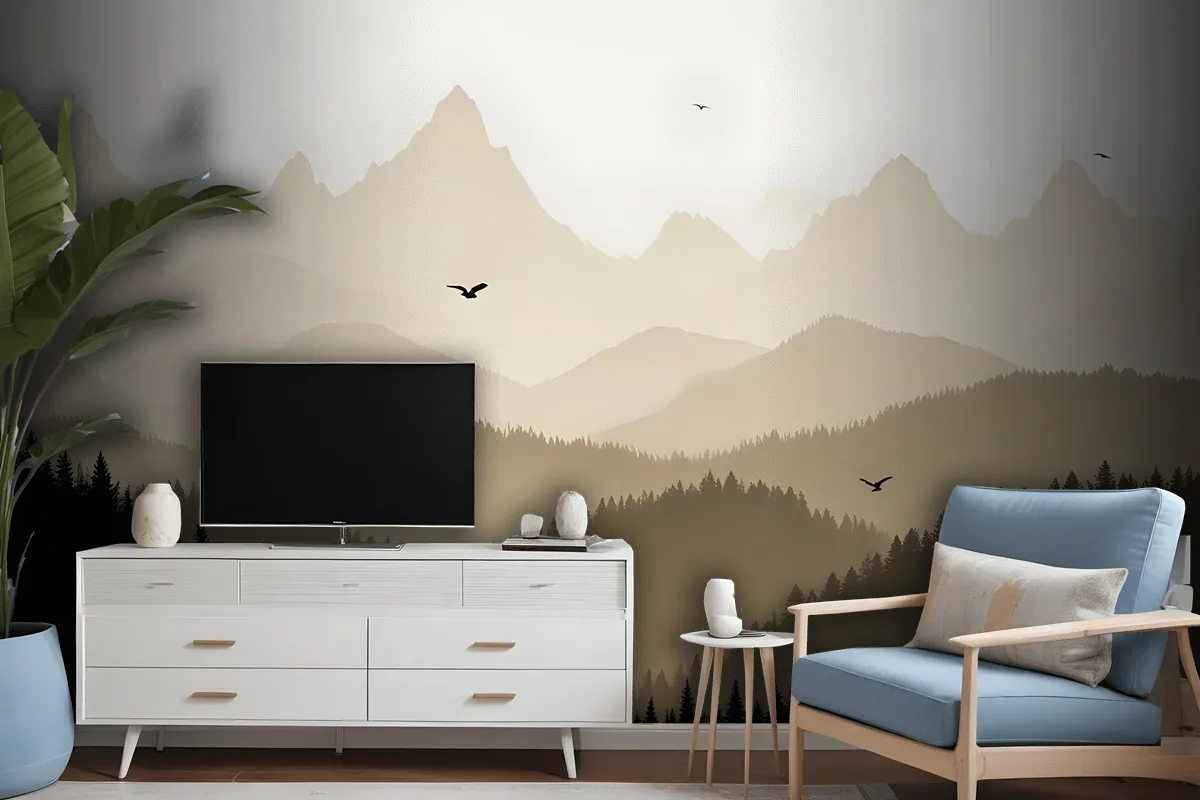 Mountain Landscape Silhouette Wallpaper Mural