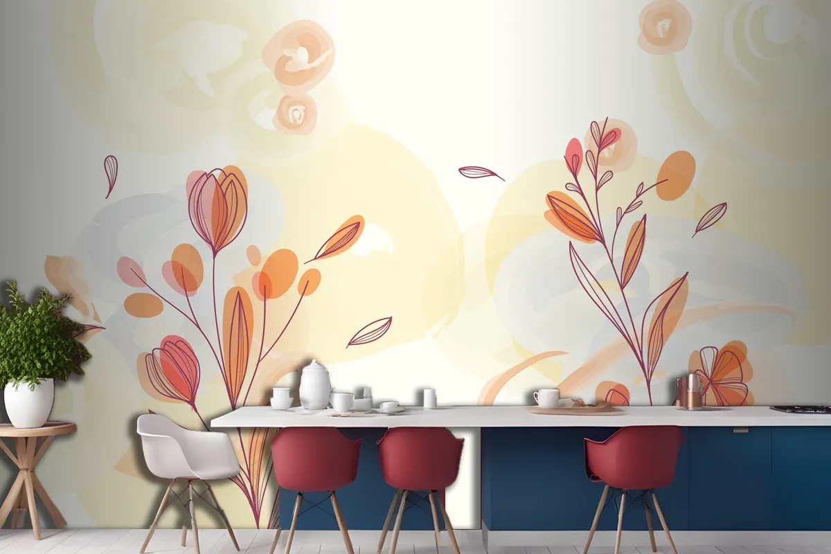 Natural Hand Painted Floral Wallpaper Mural