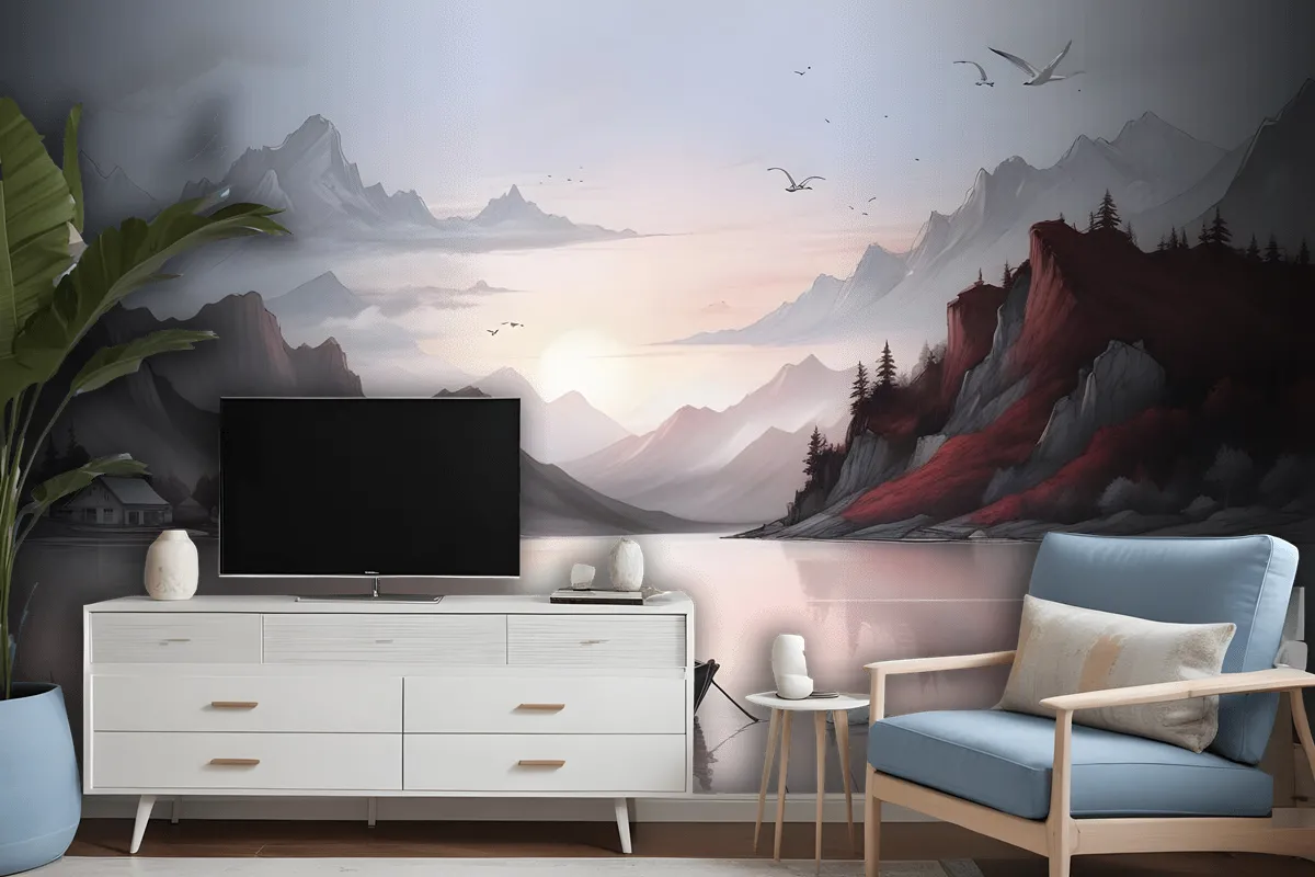 Nature Landscape With Mountains Wallpaper Mural