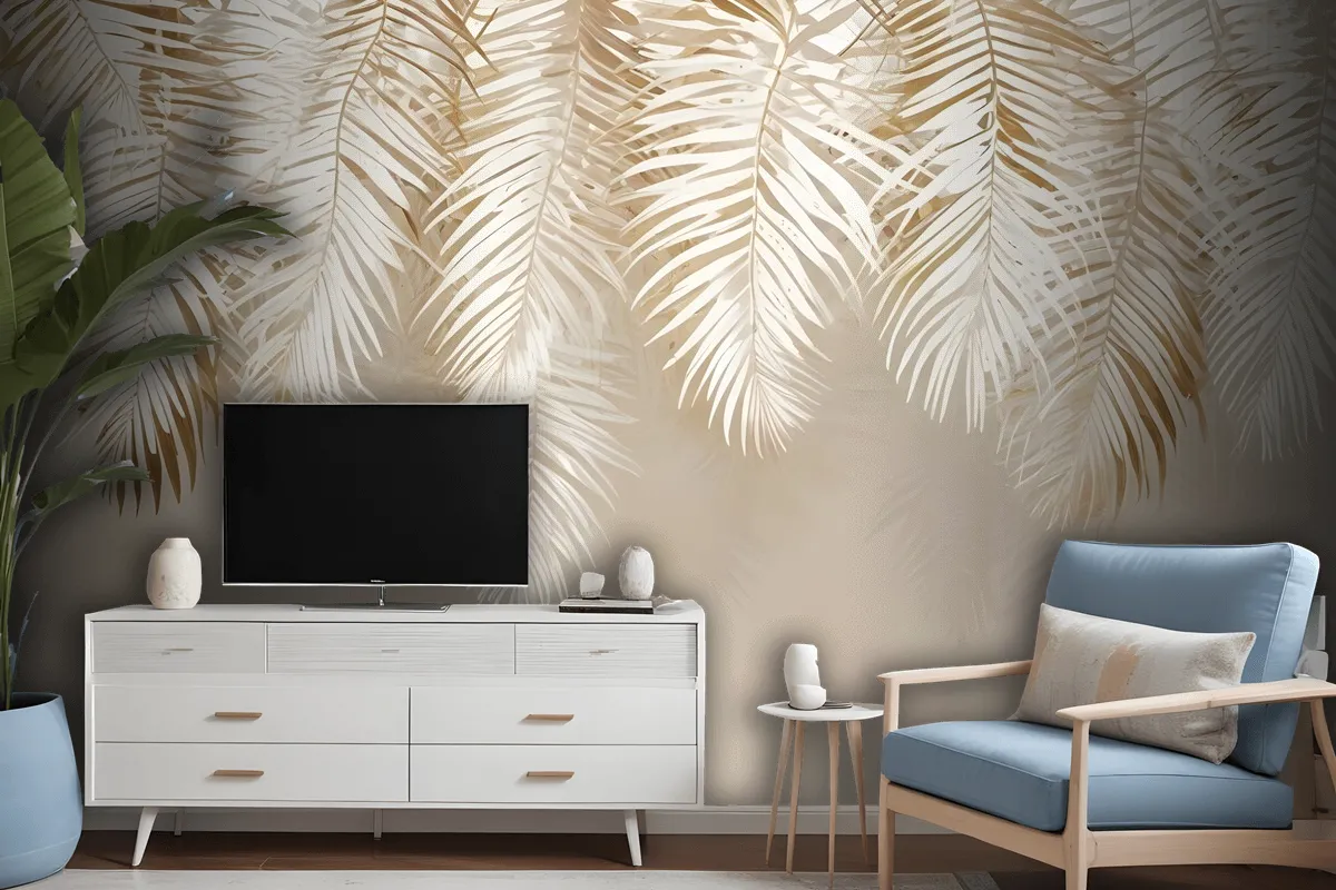 Neutral Tropical Palm Leaf Wallpaper Mural