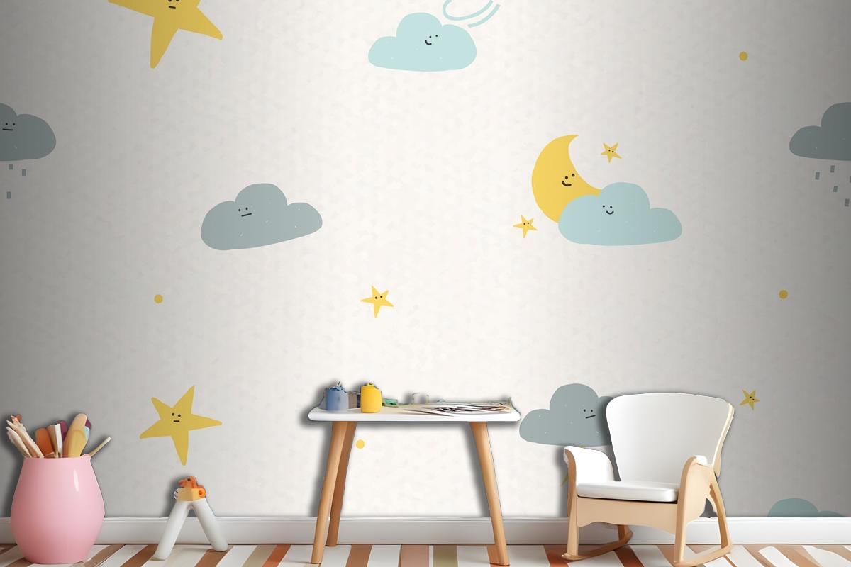 Night Sky Seamless Pattern Weather Doodle Background For Kids Wallpaper Mural