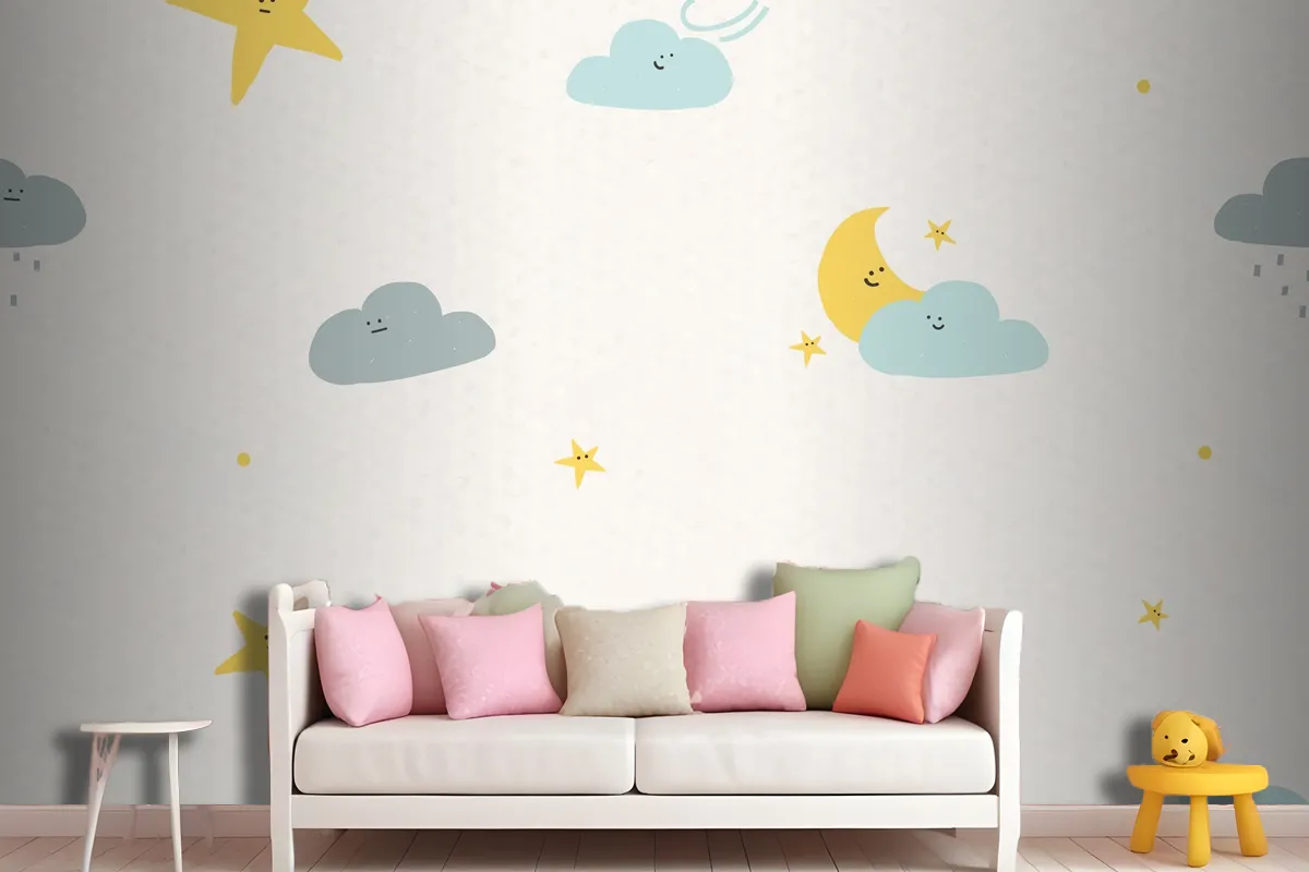 Night Sky Seamless Pattern Weather Doodle Wallpaper Mural