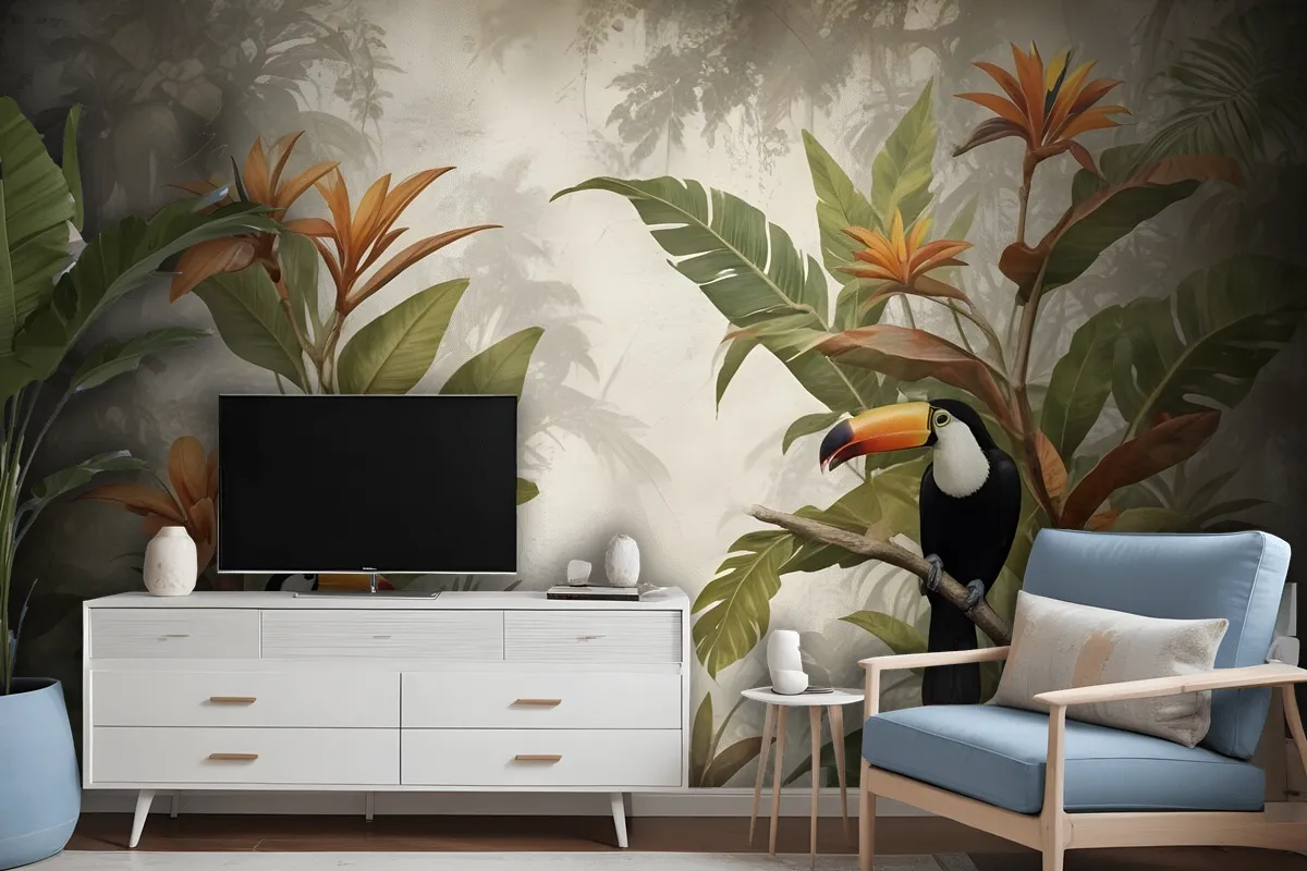 Nostalgic Toucan In The Tropical Forest Wallpaper Mural