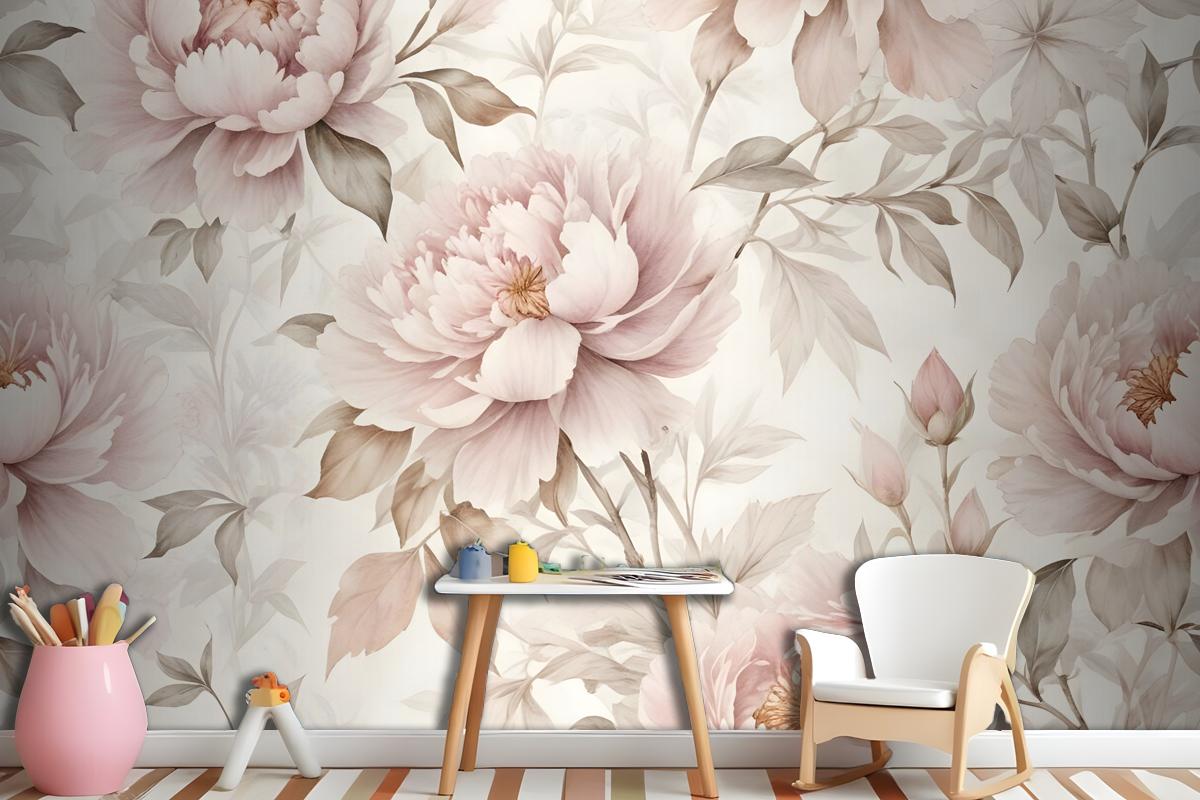 Nursery Pastel Peony Watercolor Floral For Girls Wallpaper Mural