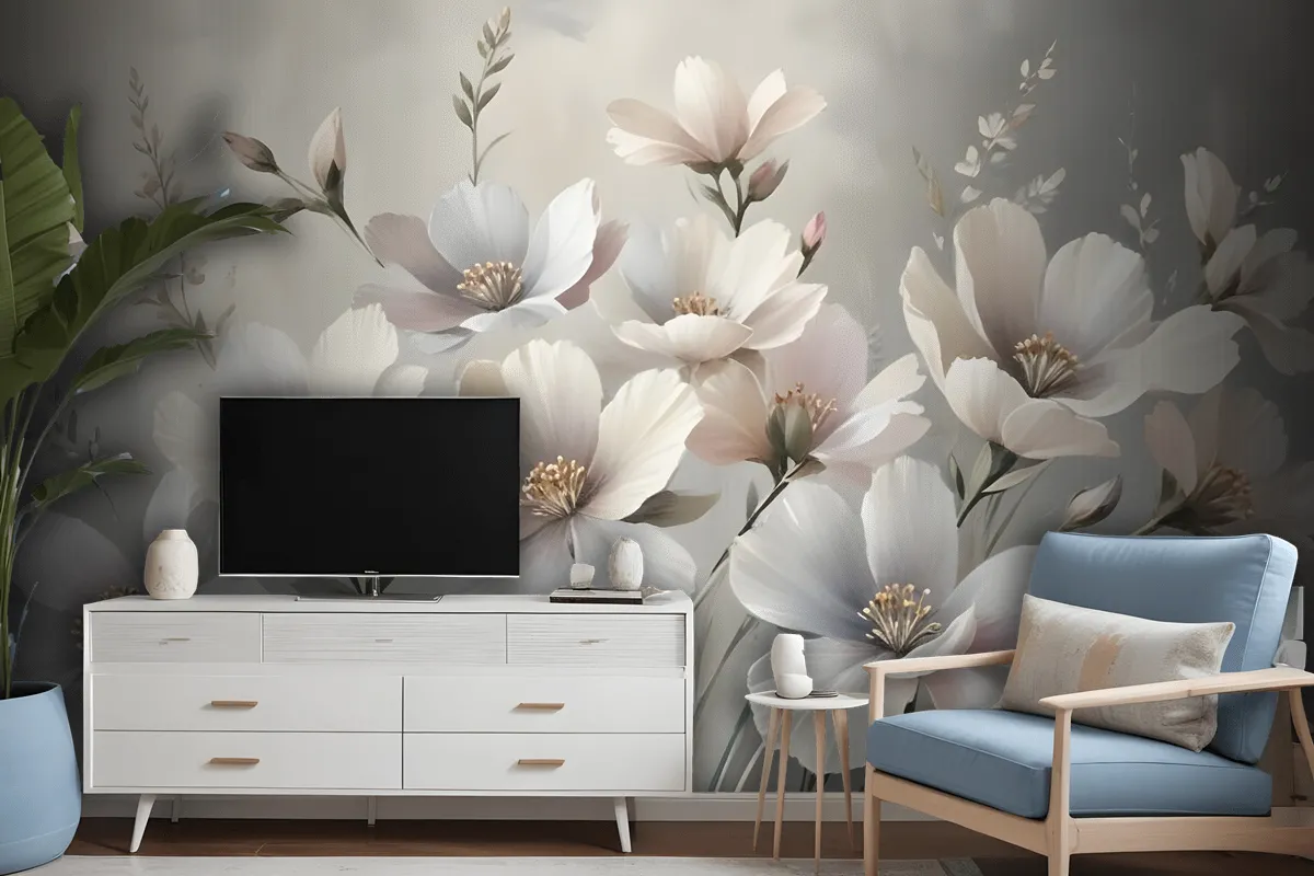 Oil Painting Pastel Floral Wallpaper Mural