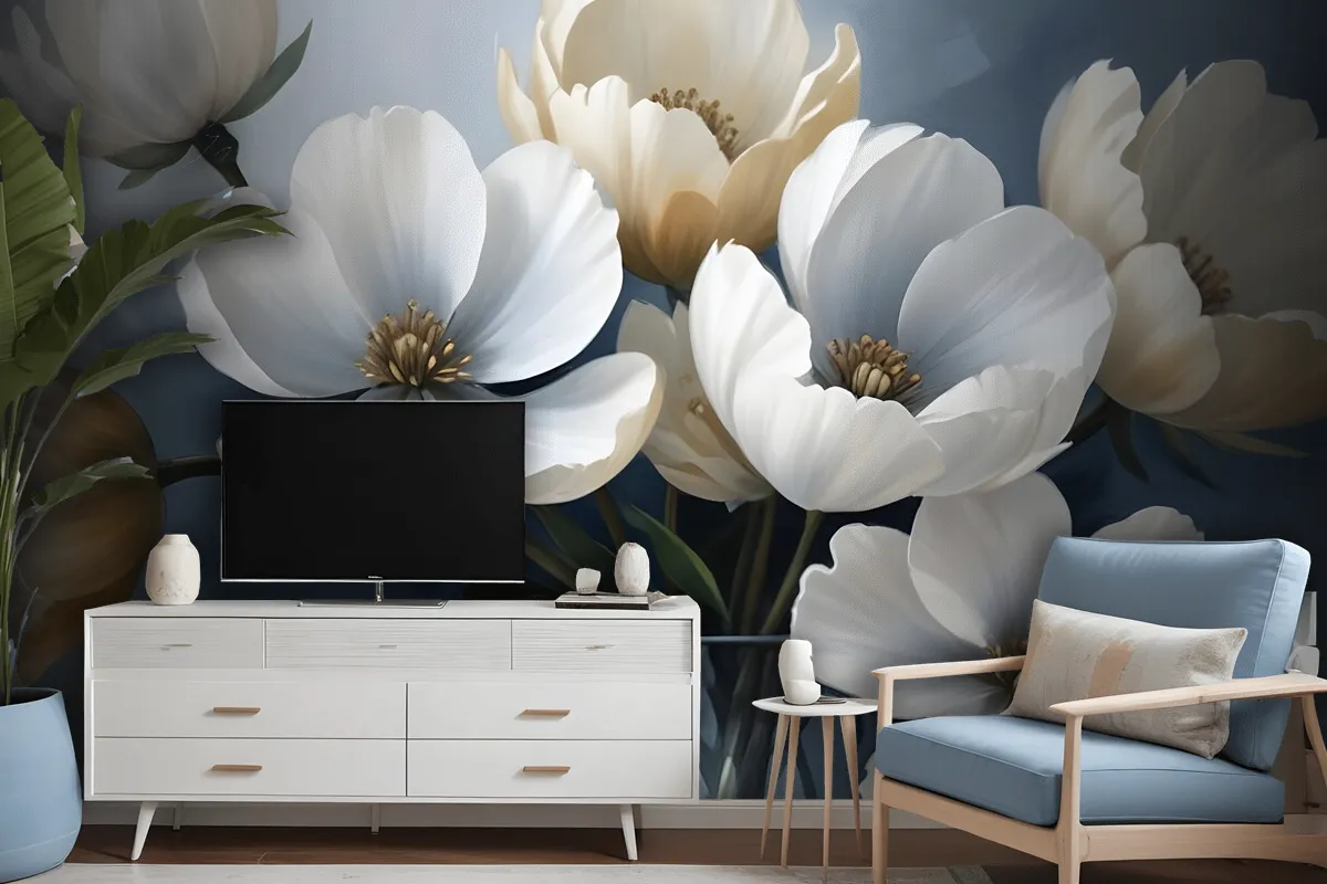 Oil Painting Soft Tulip Floral Art Wallpaper Mural