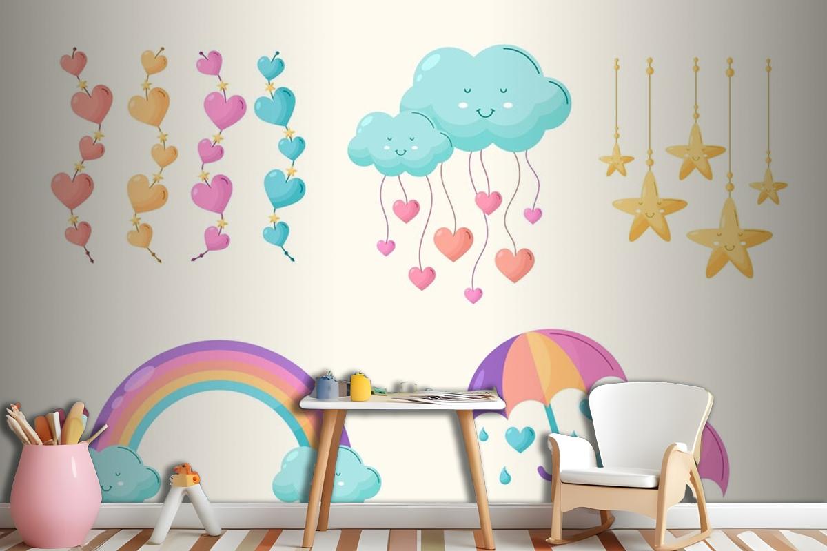 Organic Flat Chuva De Amor Decoration Element Collection Wallpaper Mural