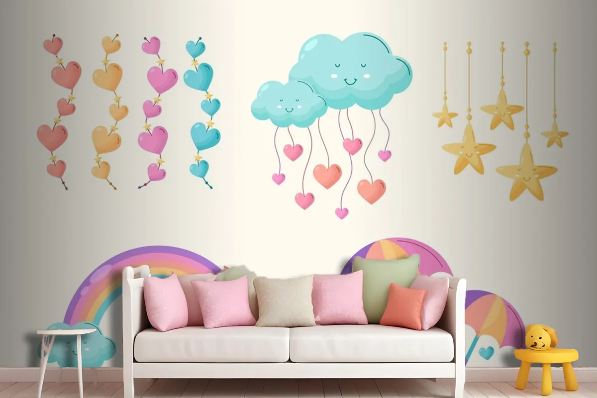 Organic Flat Chuva De Amor Decoration Element Collection Wallpaper Mural