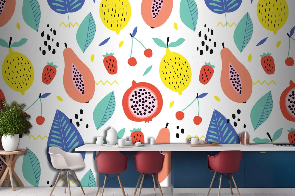 Organic Flat Summer Kitchen Wallpaper Mural