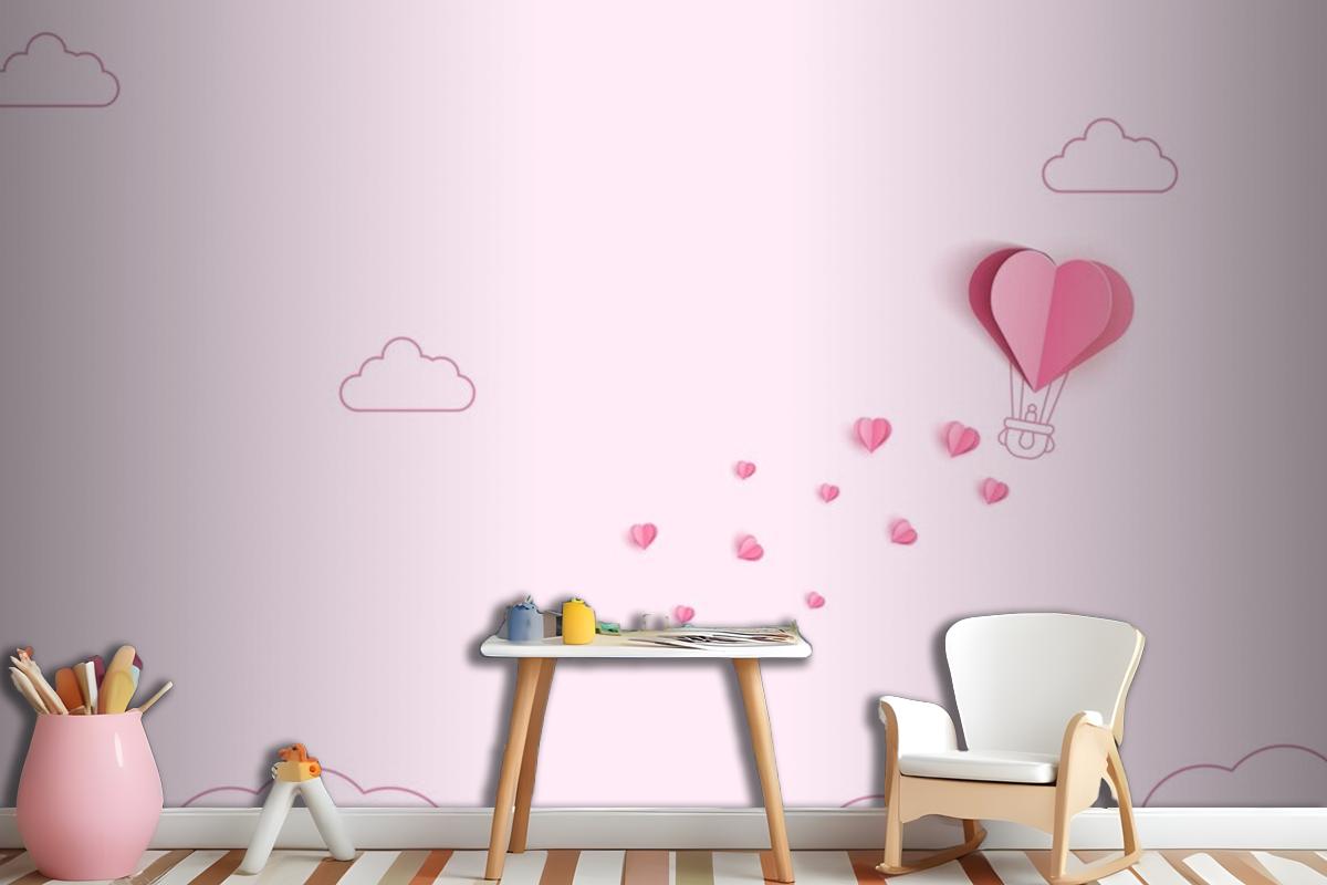 Origami Made Hot Air Balloon And Cloud Wallpaper Mural