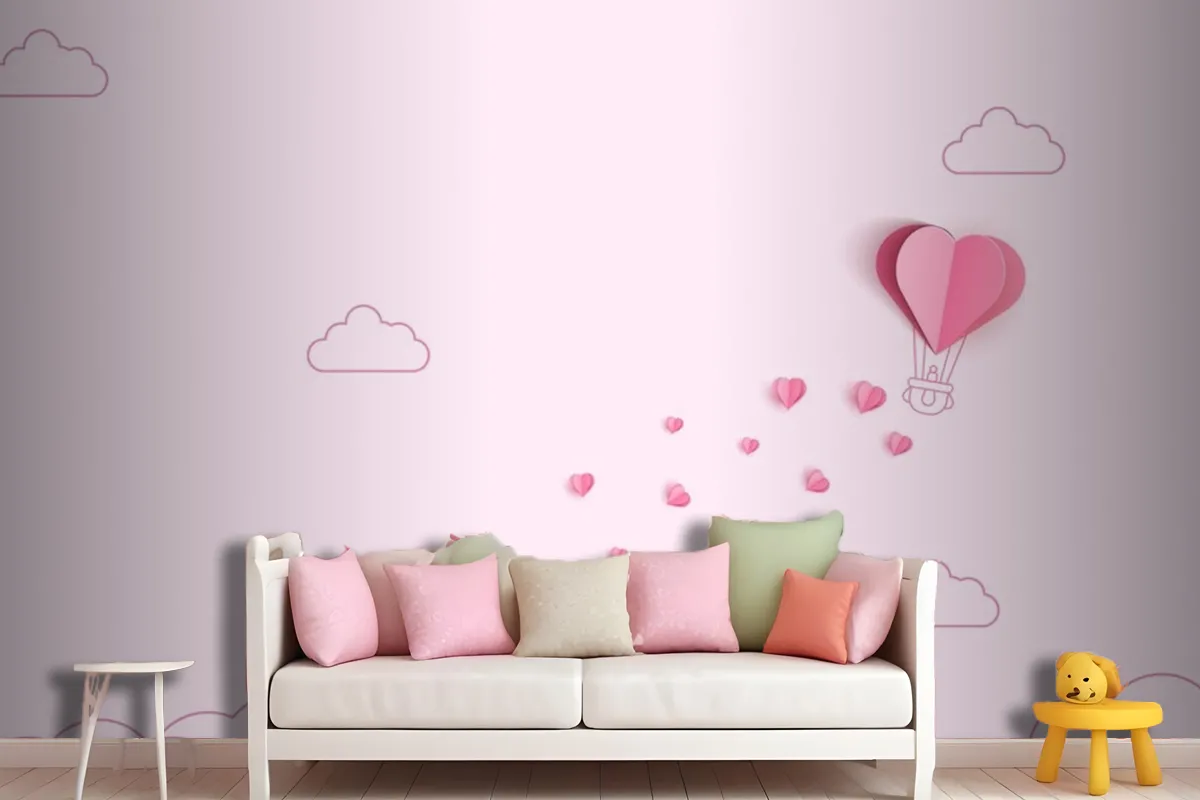 Origami Made Hot Air Balloon And Cloud Wallpaper Mural