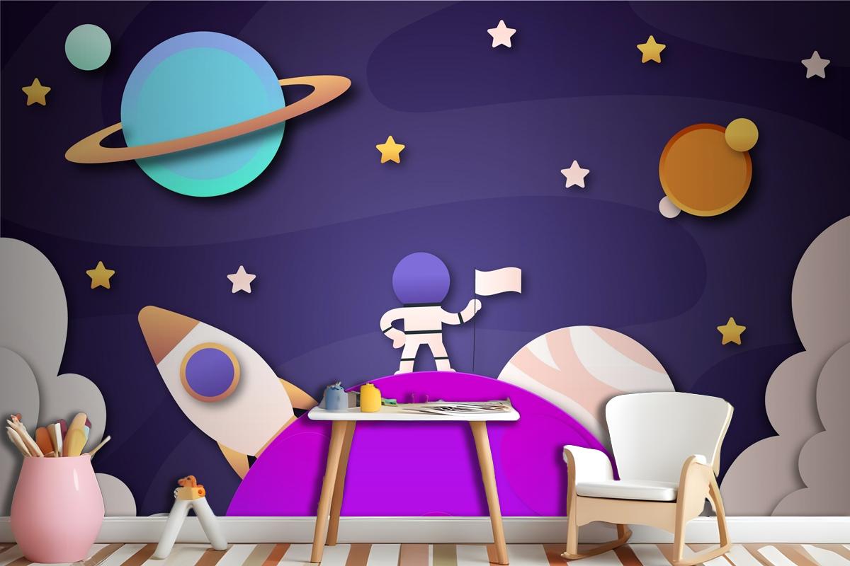 Paper Style Galaxy Boys Kids Wallpaper Mural