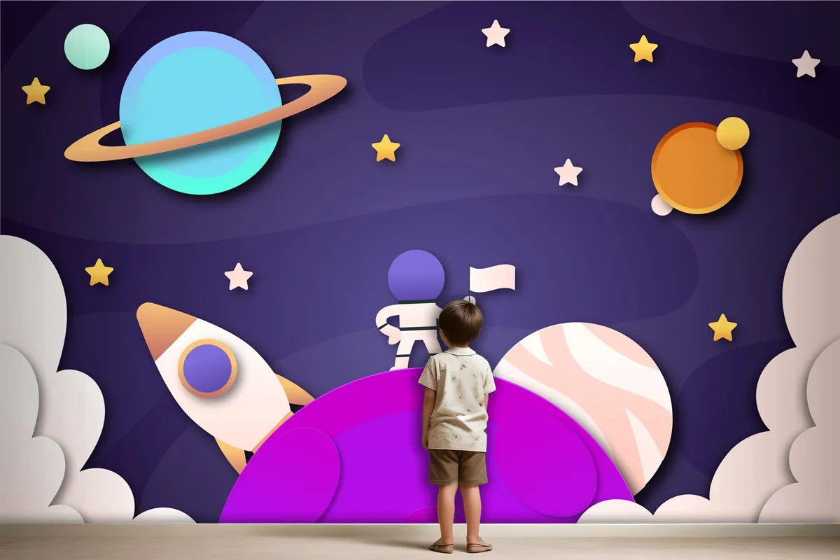 Paper Style Galaxy Boys Kids Wallpaper Mural