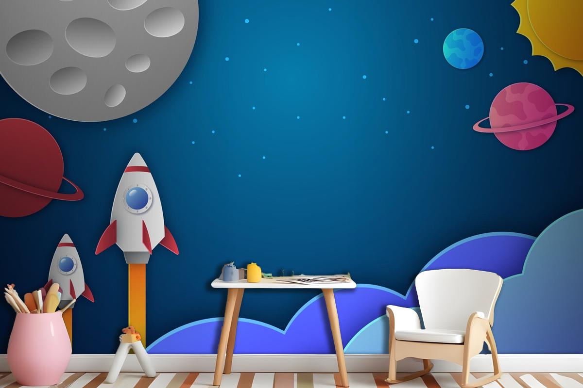 Paper Style Galaxy Kids Boy Wallpaper Mural