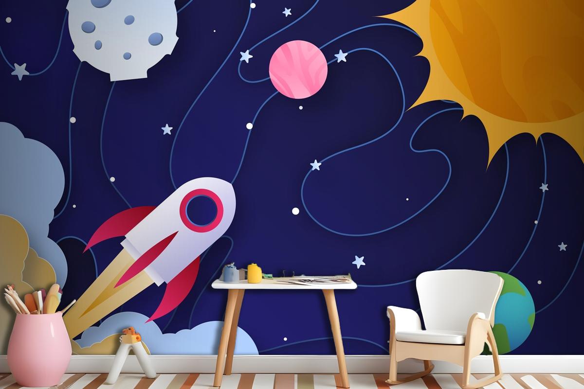 Paper Style Galaxy Kids Wallpaper Mural