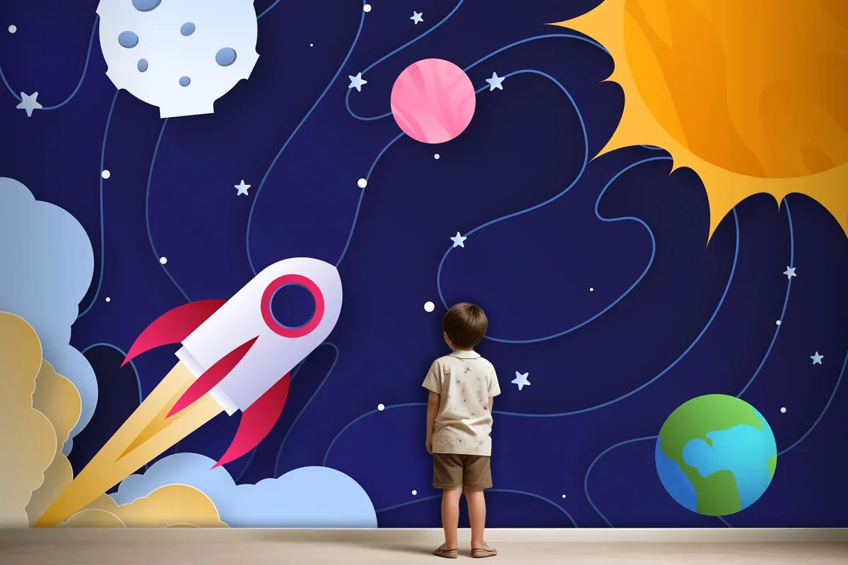 Paper Style Galaxy Kids Wallpaper Mural