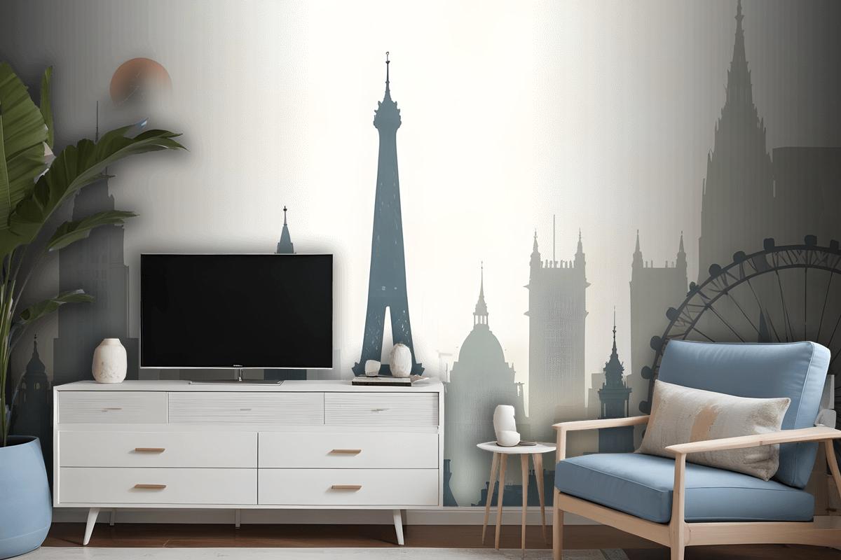 Paris City With Eiffel Tower And Amusement Park Wallpaper Mural