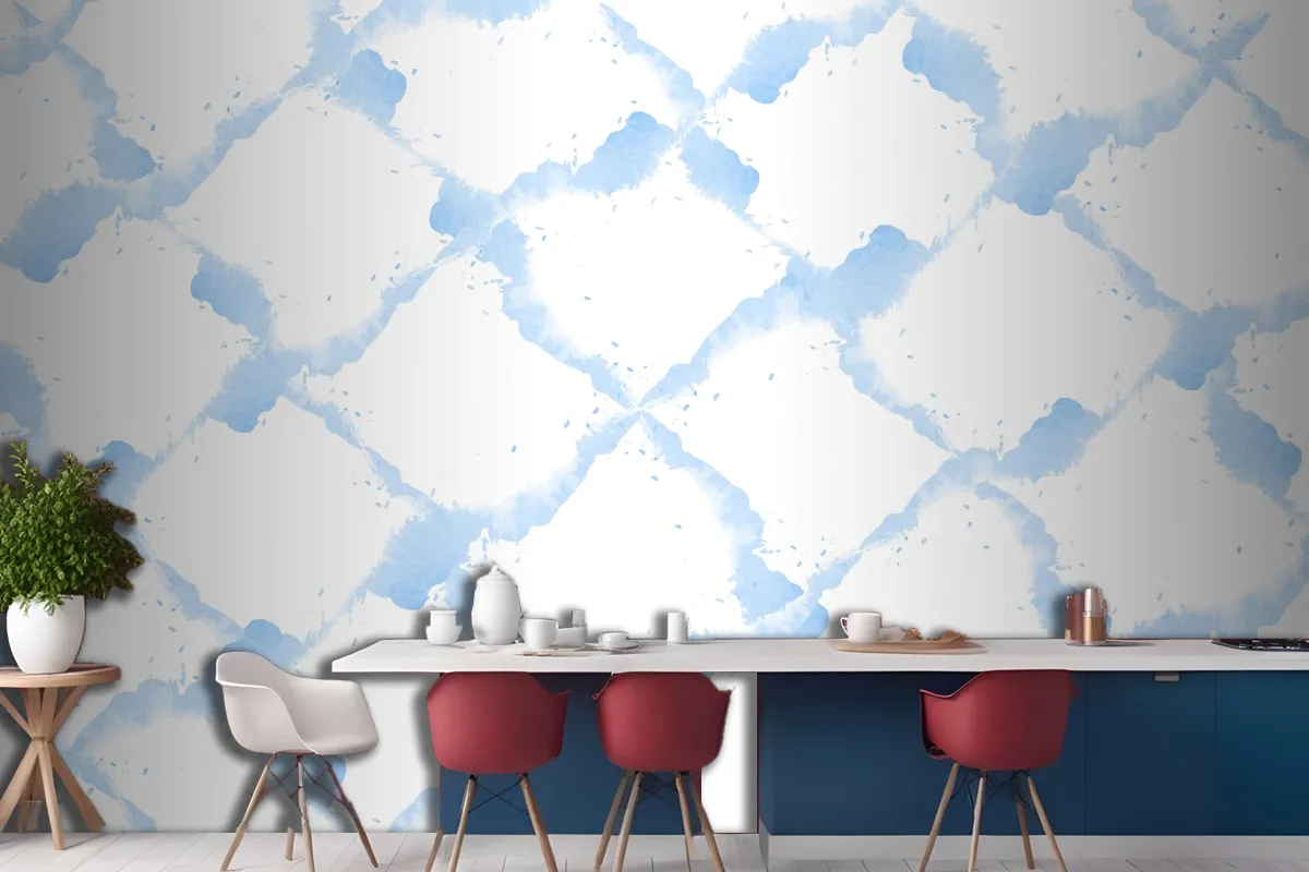 Pastel Blue Watercolor Kitchen Wallpaper Mural