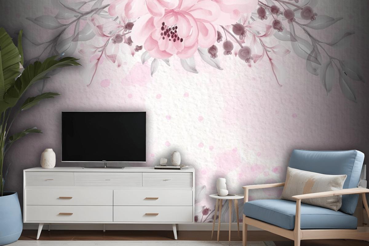 Pastel Pink Purple Card With Wild Flowers Wallpaper Mural