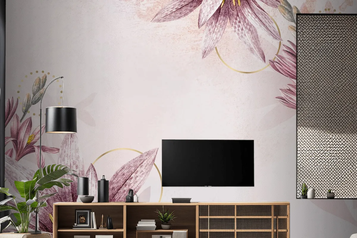 Pembe Amaryllis Desenli Arka Plan Tv Arkası Duvar Kağıdı