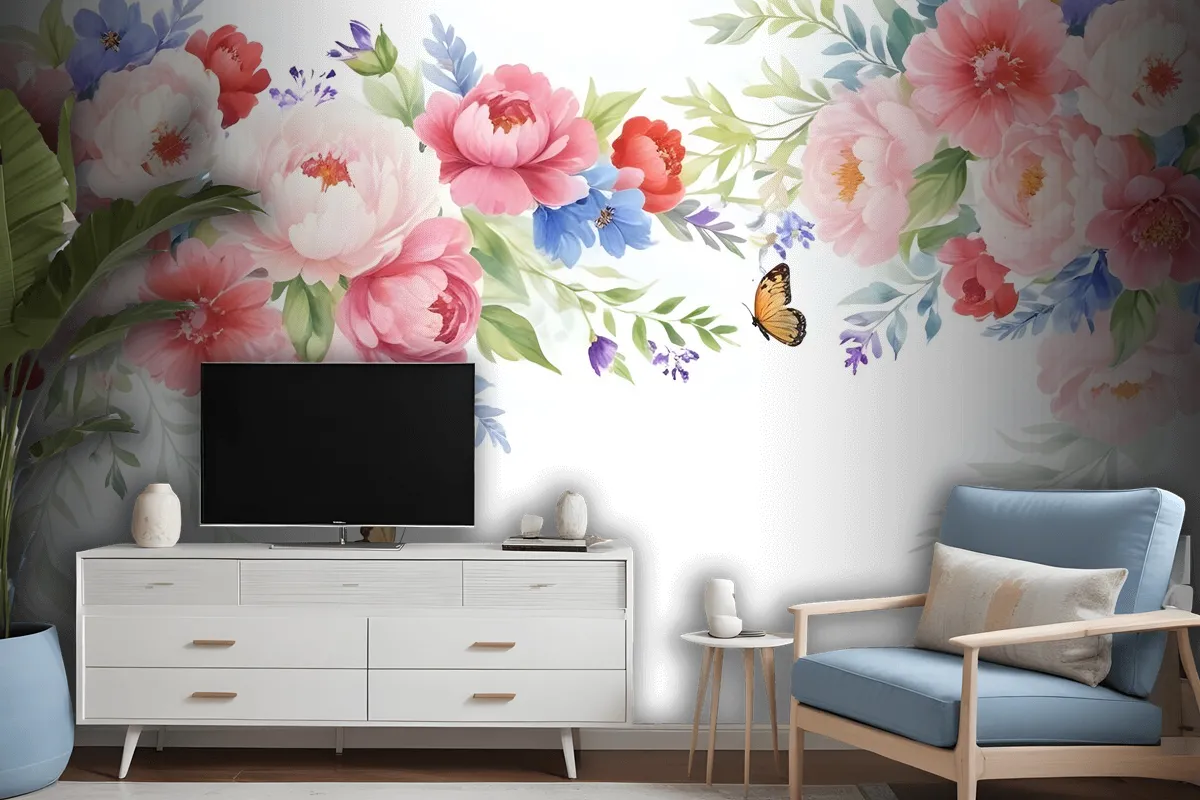 Pink Boho Vine Florals Wallpaper Mural