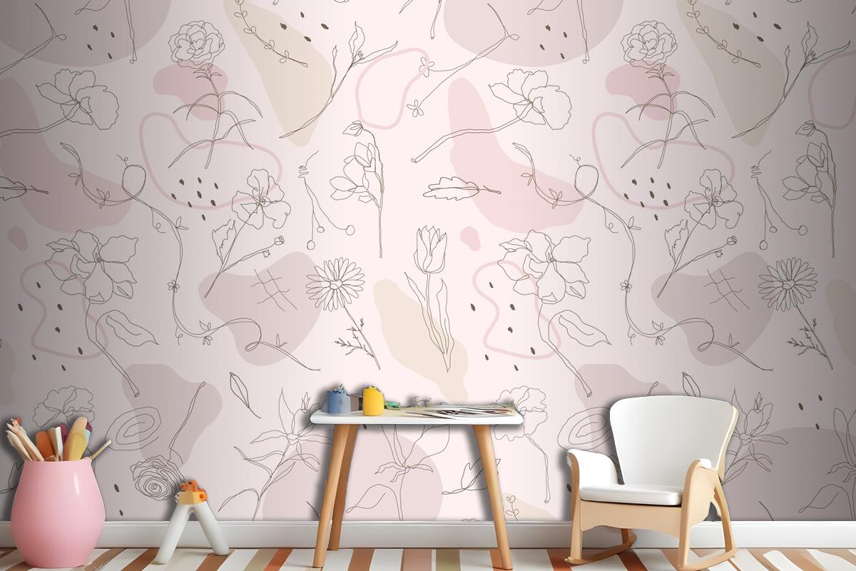 Pink Flower Pattern Wallpaper Mural