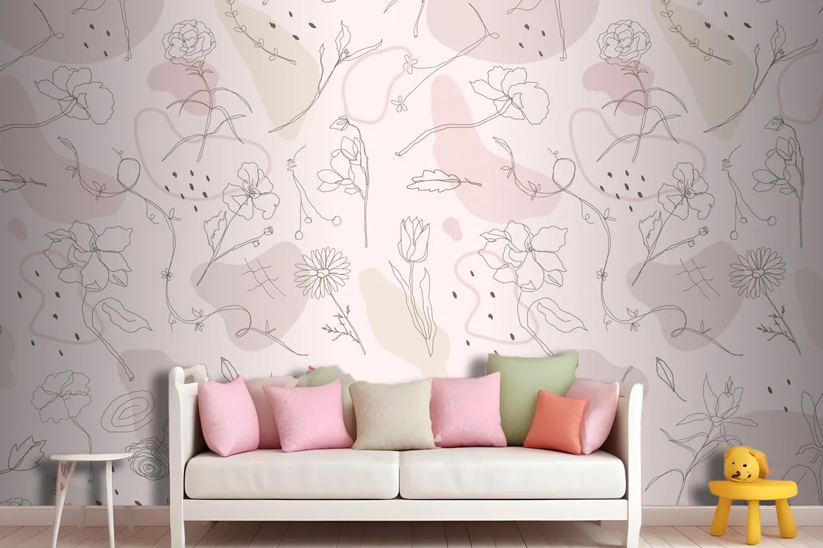 Pink Flower Pattern Wallpaper Mural