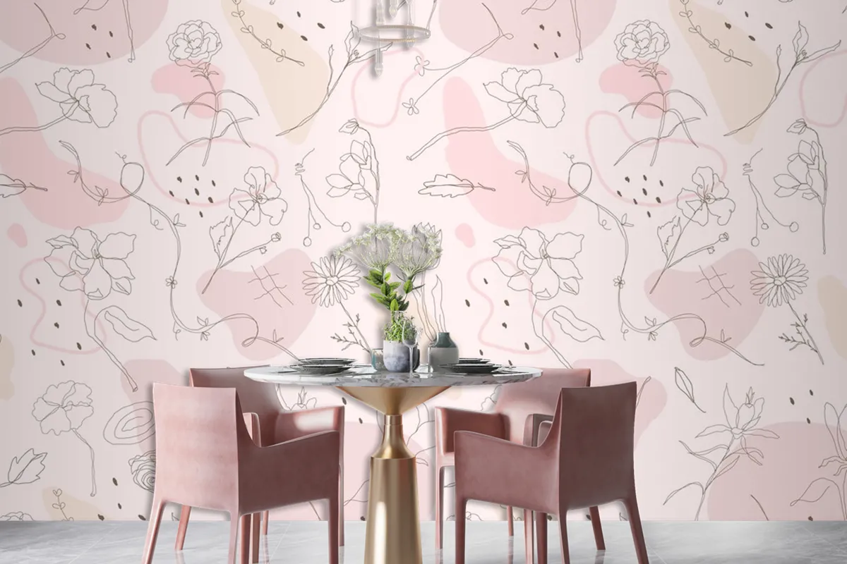 Pink Flower Pattern Wallpaper Hand Drawn Style Wallpaper Mural