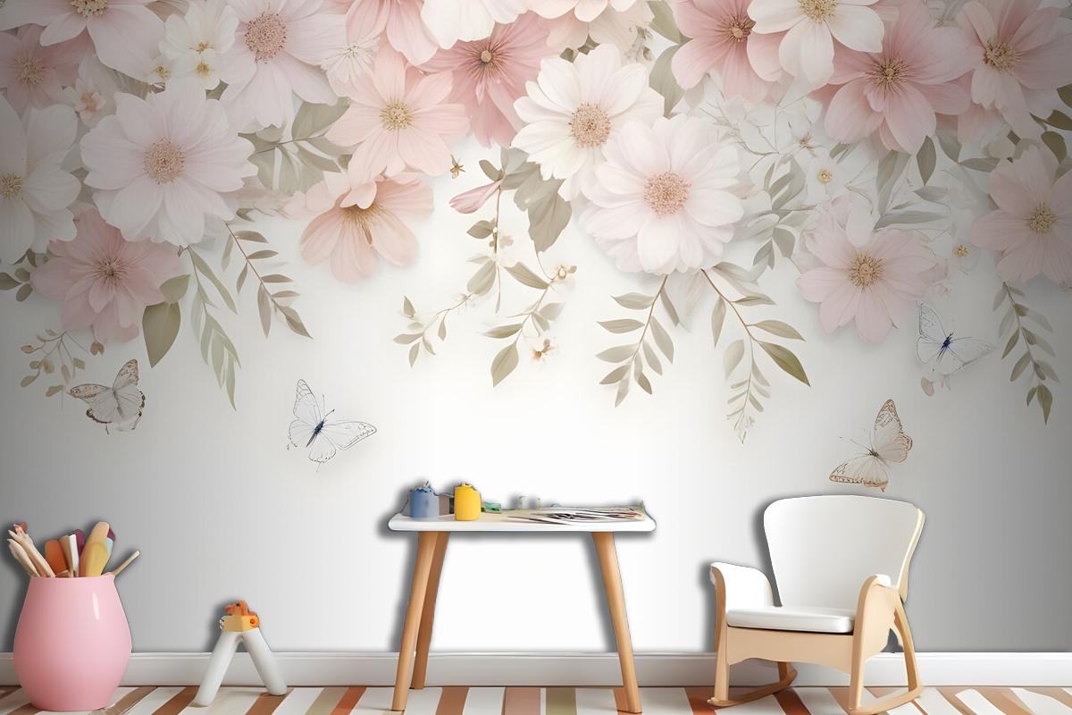 Pink Hydrangea Floral Art Wallpaper Mural