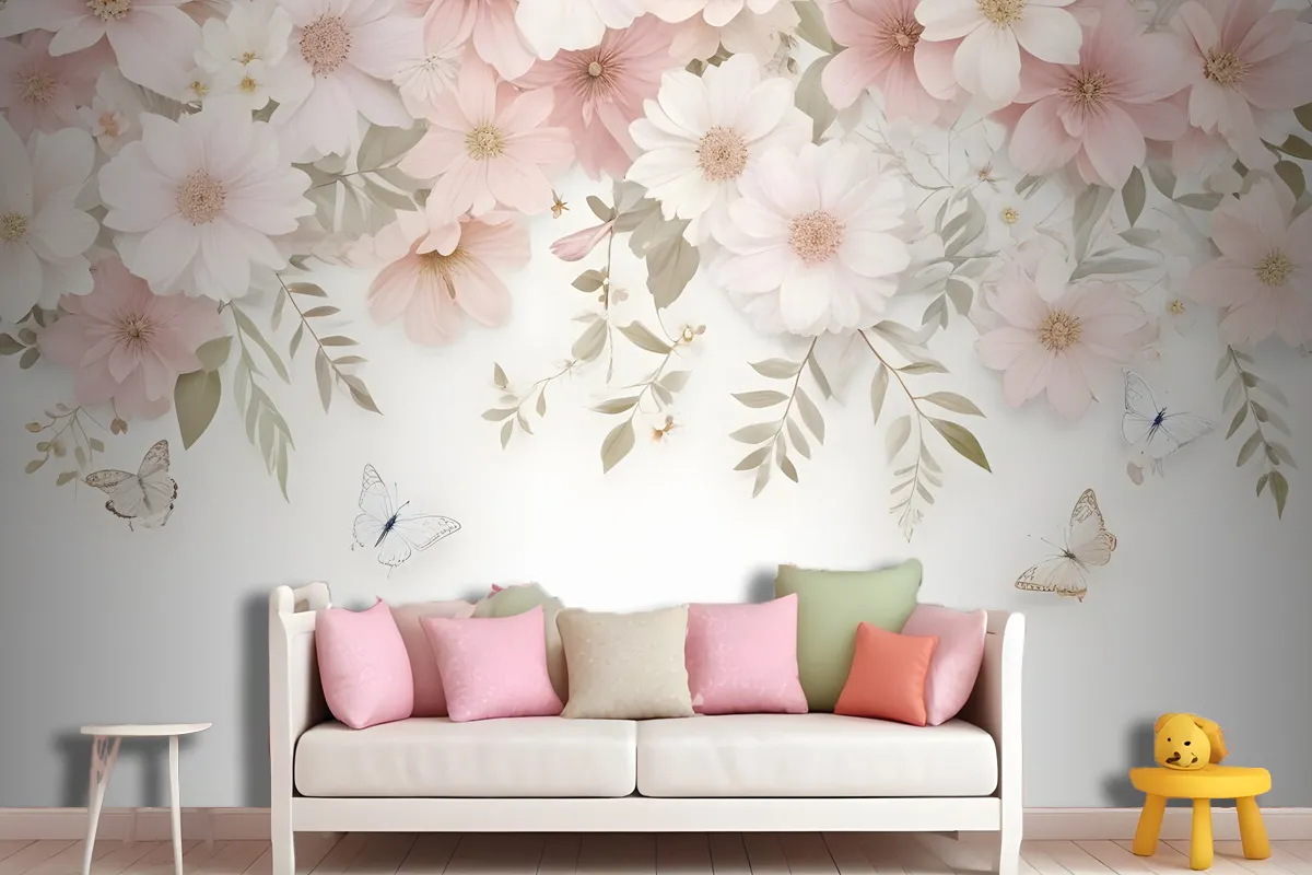 Pink Hydrangea Floral Art Wallpaper Mural