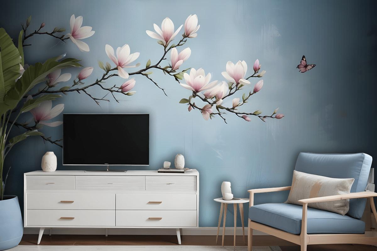 Pink Magnolia Floral Art Wallpaper Mural