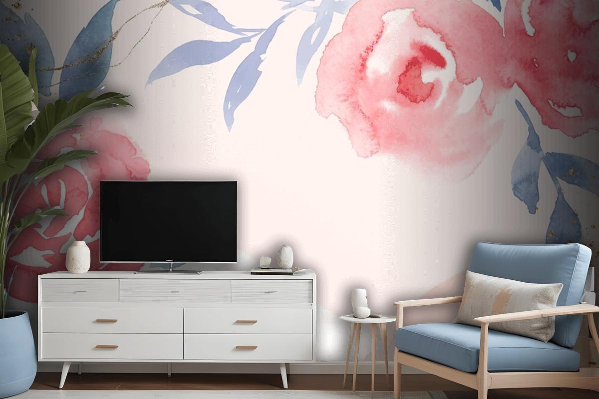 Pink Rose Frame Background Vector Spring Watercolor Wallpaper Mural