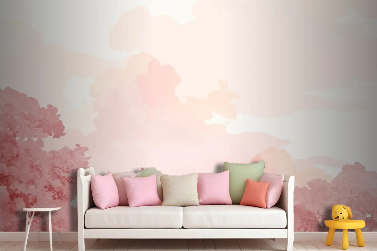 Pink Trees And Sky Banner Wallpaper Mural