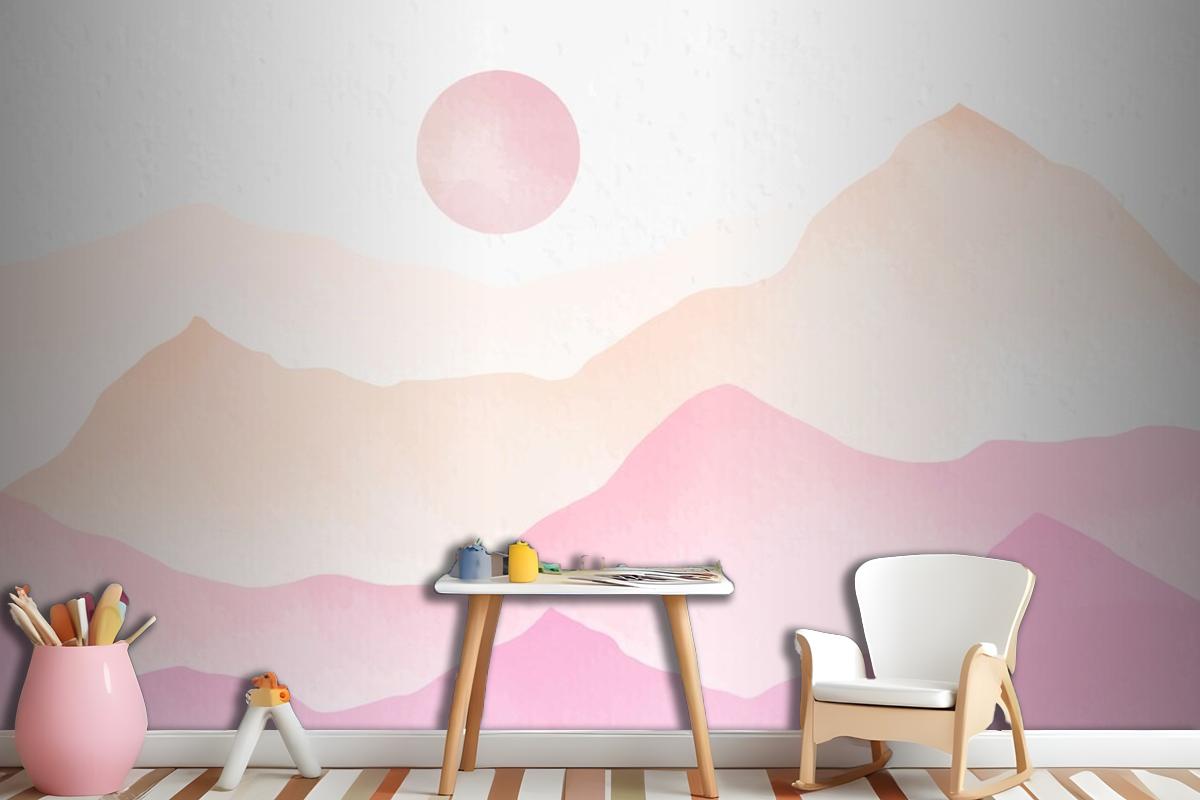 Pink Watercolor Mountains Background Wallpaper Mural