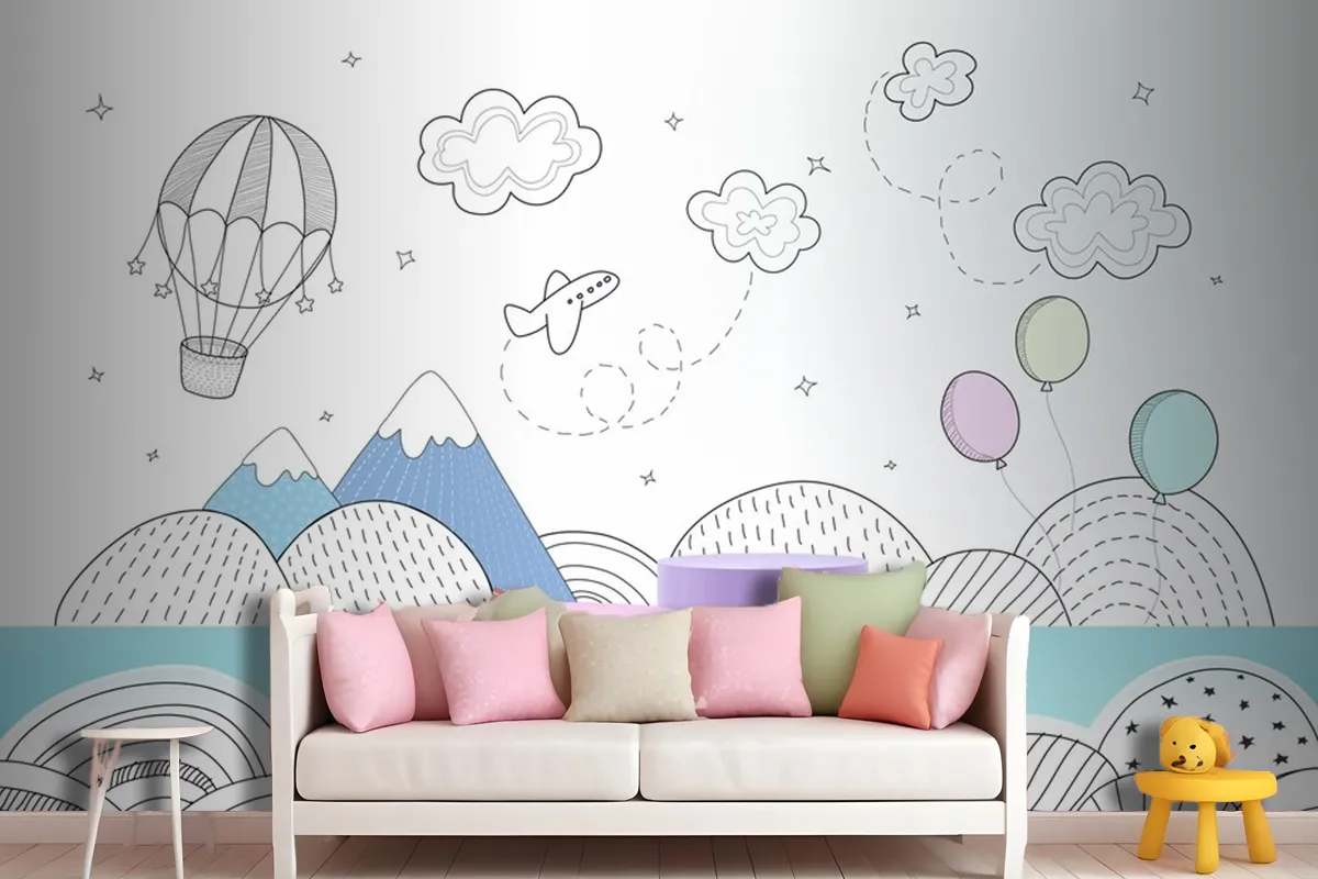 Podium With Hand Drawn Weather Wallpaper Mural