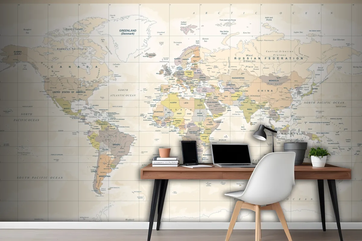 Political Physical Topographic Colored World Map Wallpaper Mural