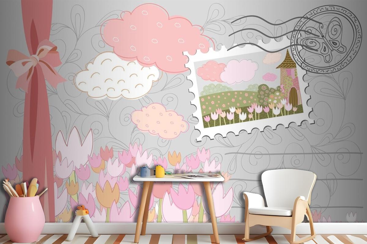 Poster With Stamp Decorative City With Patterns Wallpaper Mural