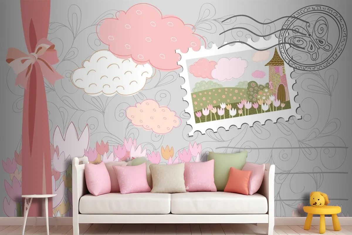 Poster With Stamp Decorative City With Patterns Wallpaper Mural