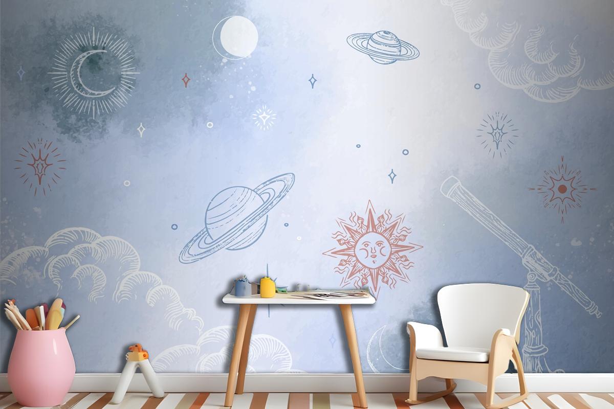 Powder Pastel With Hand Drawn Elements Wallpaper Mural