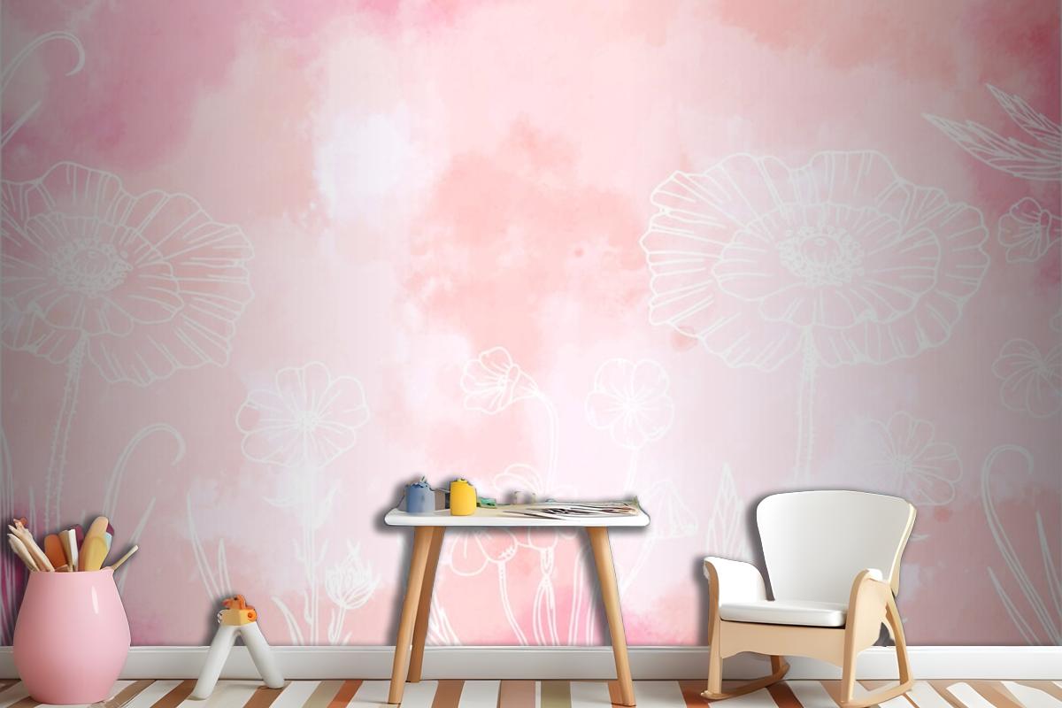 Powder Pastel With Hand Drawn Elements Wallpaper Mural