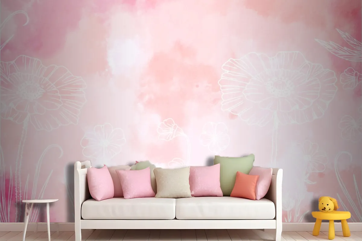 Powder Pastel With Hand Drawn Elements Wallpaper Mural