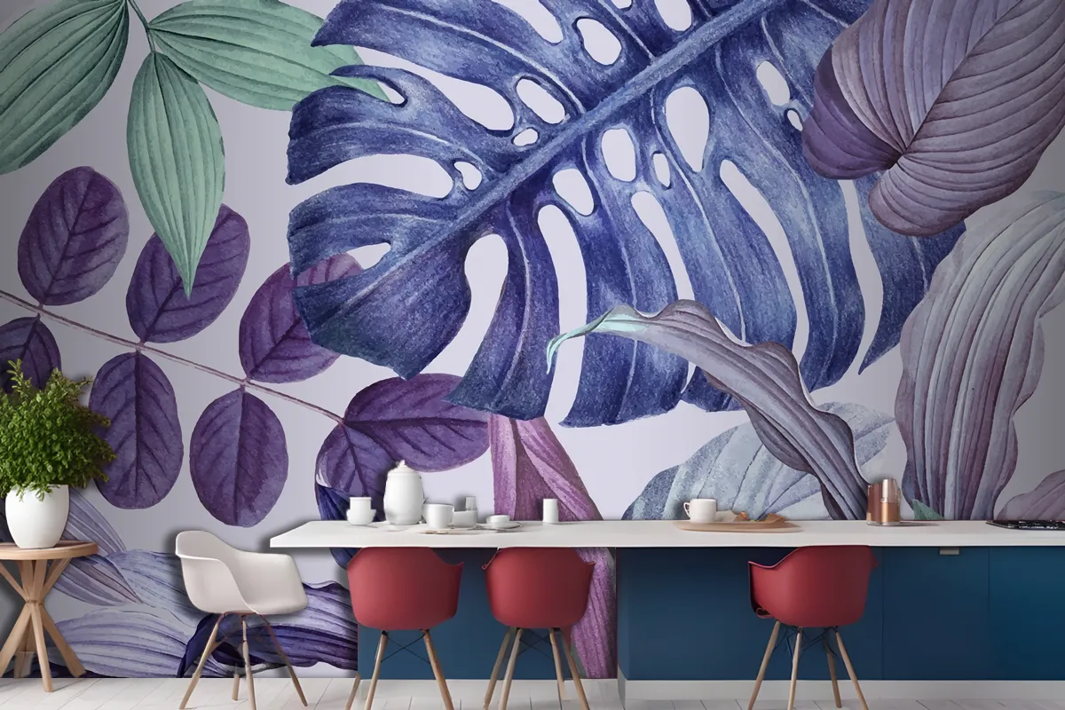 Purple Leafy Frame Design Wallpaper Mural