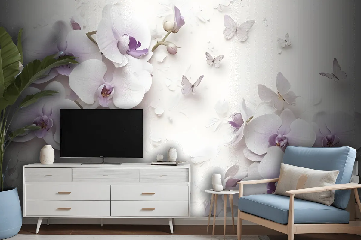 Purple Orchid Floral Wallpaper Mural