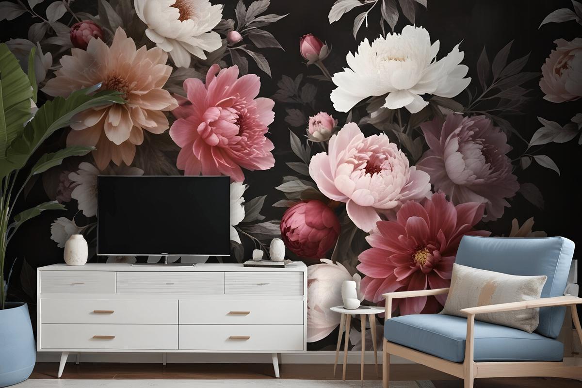 Realistic Dark Floral Wallpaper Mural