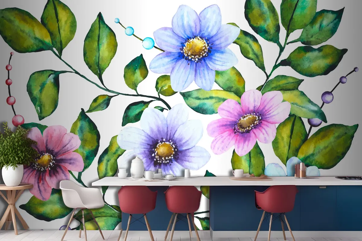 Realistic Handpainted Floral Wallpaper Mural