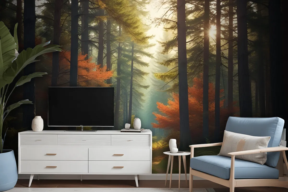 Red Forest Autumn Wallpaper Mural