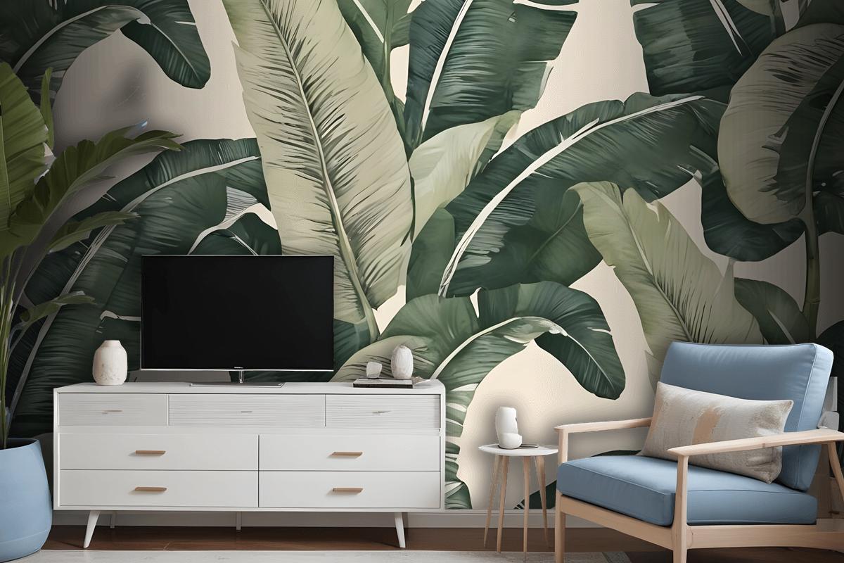 Retro Banana Leaves Pattern Wallpaper Mural