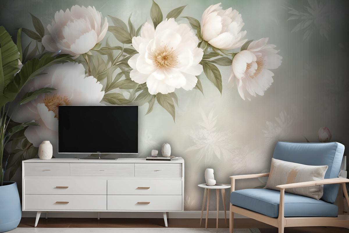 Retro Oil Painting White Flowers Wallpaper Mural